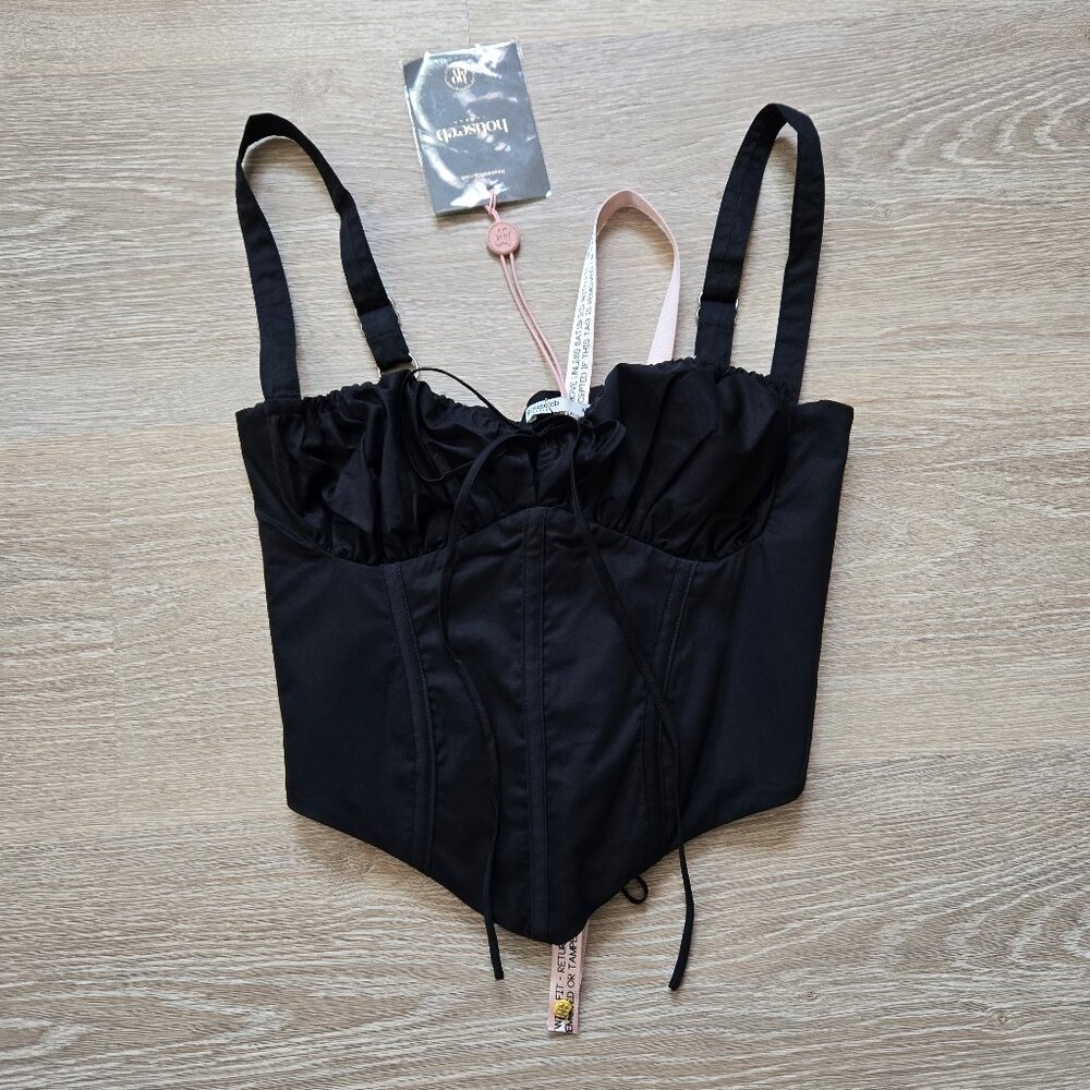 HOUSE OF CB Analia Lace-Up Crop Corset Camisole Black X-Small A/C New With Tags - Picture 1 of 16